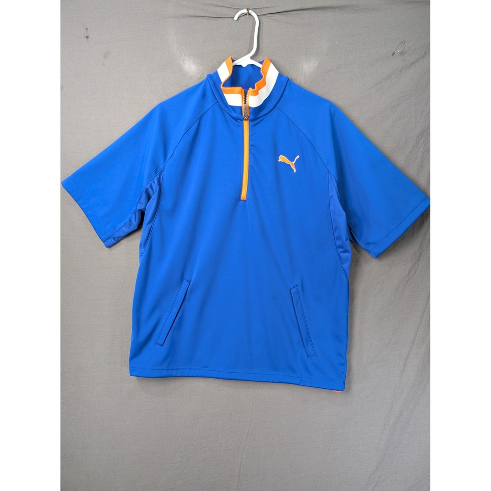 Puma Mens Blue Orange Quarter Zip Short Sleeve‎ Windbreaker Pullover Small 6400